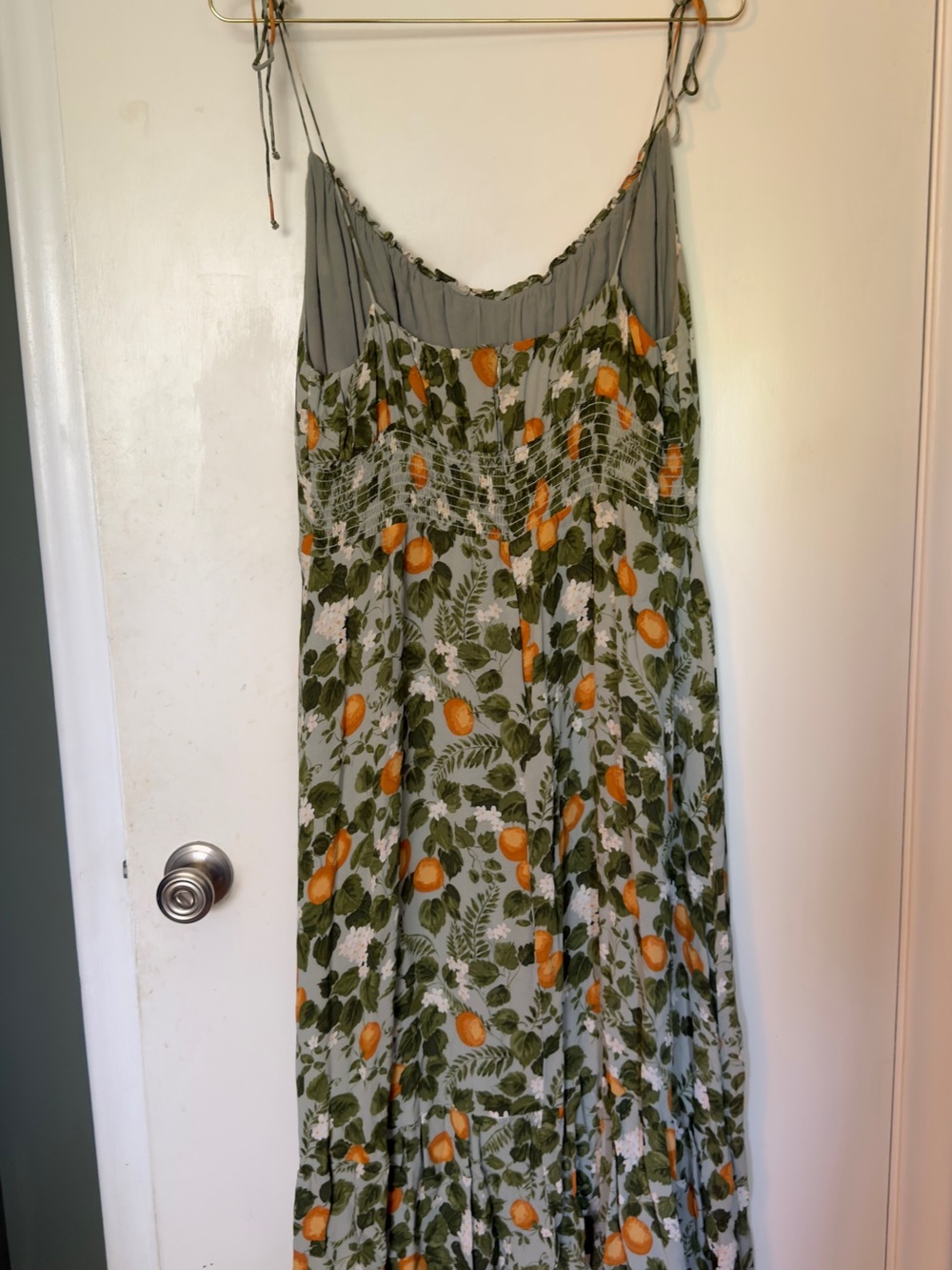 Reformation Embry Dress Orange Grove, Green Floral Tie-Shoulder Midi Dress - Picture 4 of 4